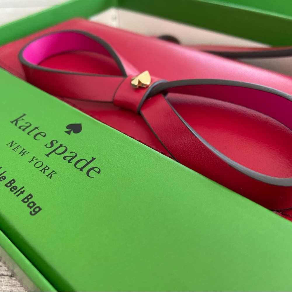 NWT! Kate Spade authentic leather waist bag/belt bag/crossbody red with pink bow - Picture 10 of 15